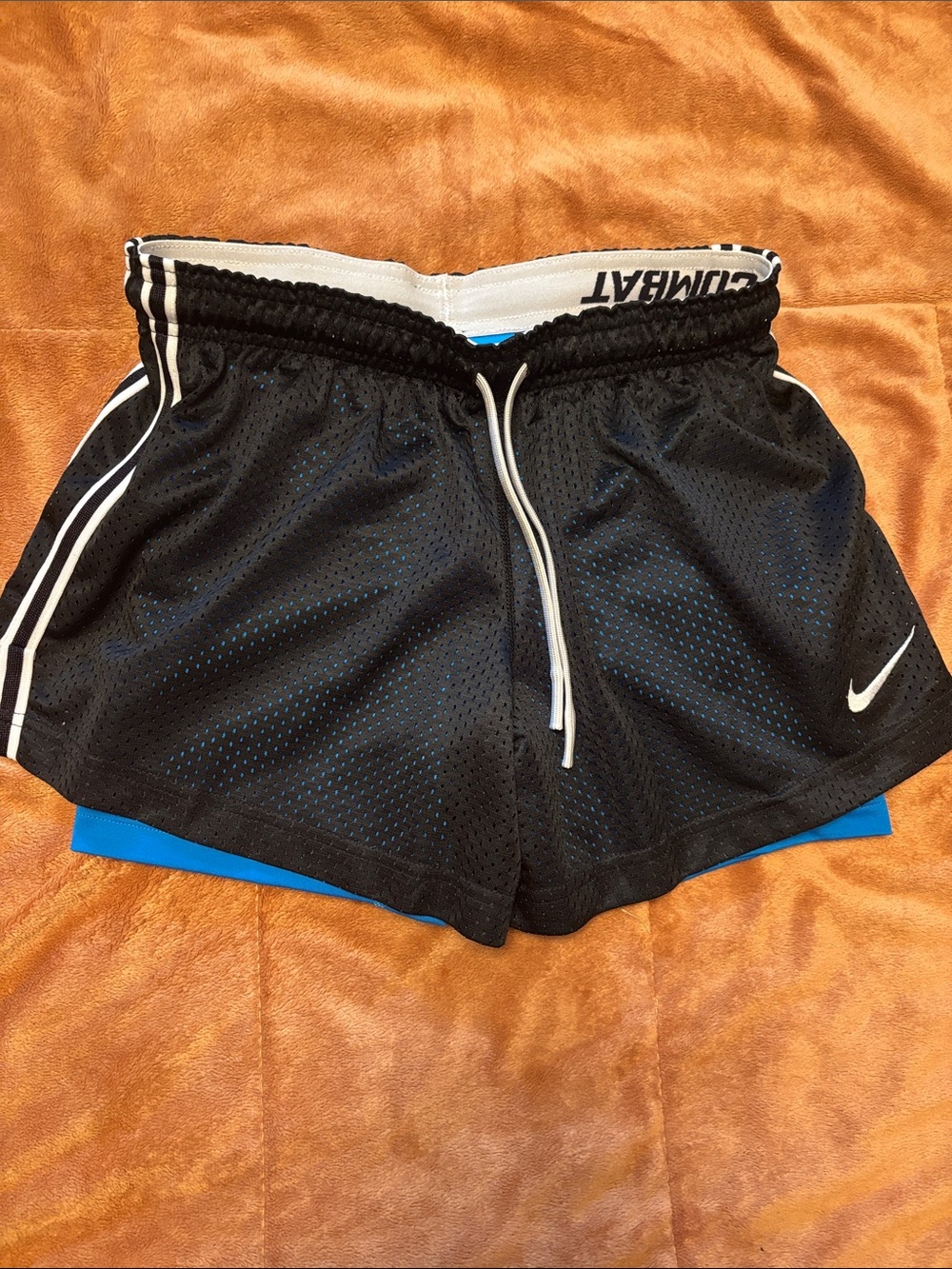 Nike Women's Double-Layer Mesh Athletic Shorts with Blue Liner